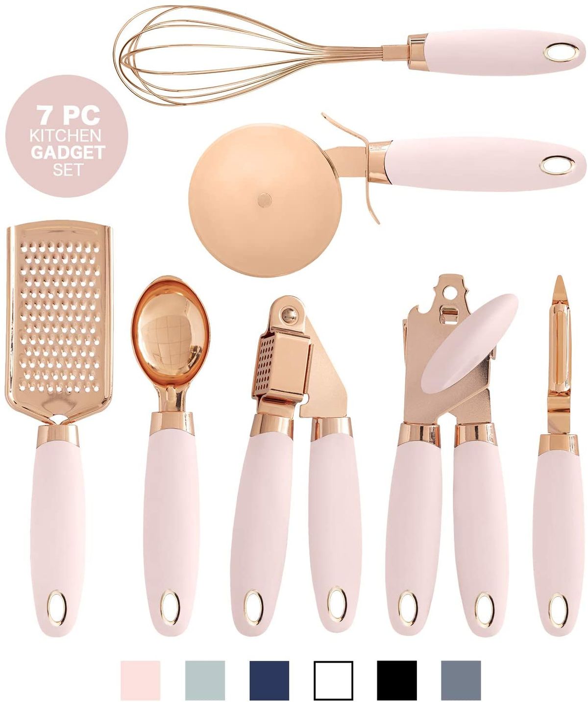 7 Pc Kitchen Set Copper Coated Stainless Steel Utensils Kitchen Gadget Ice Scream Scoop Peeler Garlic Press Cheese Grater Whisk