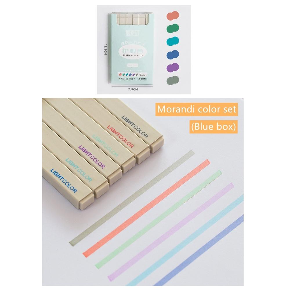 6pcs Soft Brush Tip Color Highlighter Marker Pen Set Water Based Ink Morandi Pastel Pens Drawing Painting Journal School F349