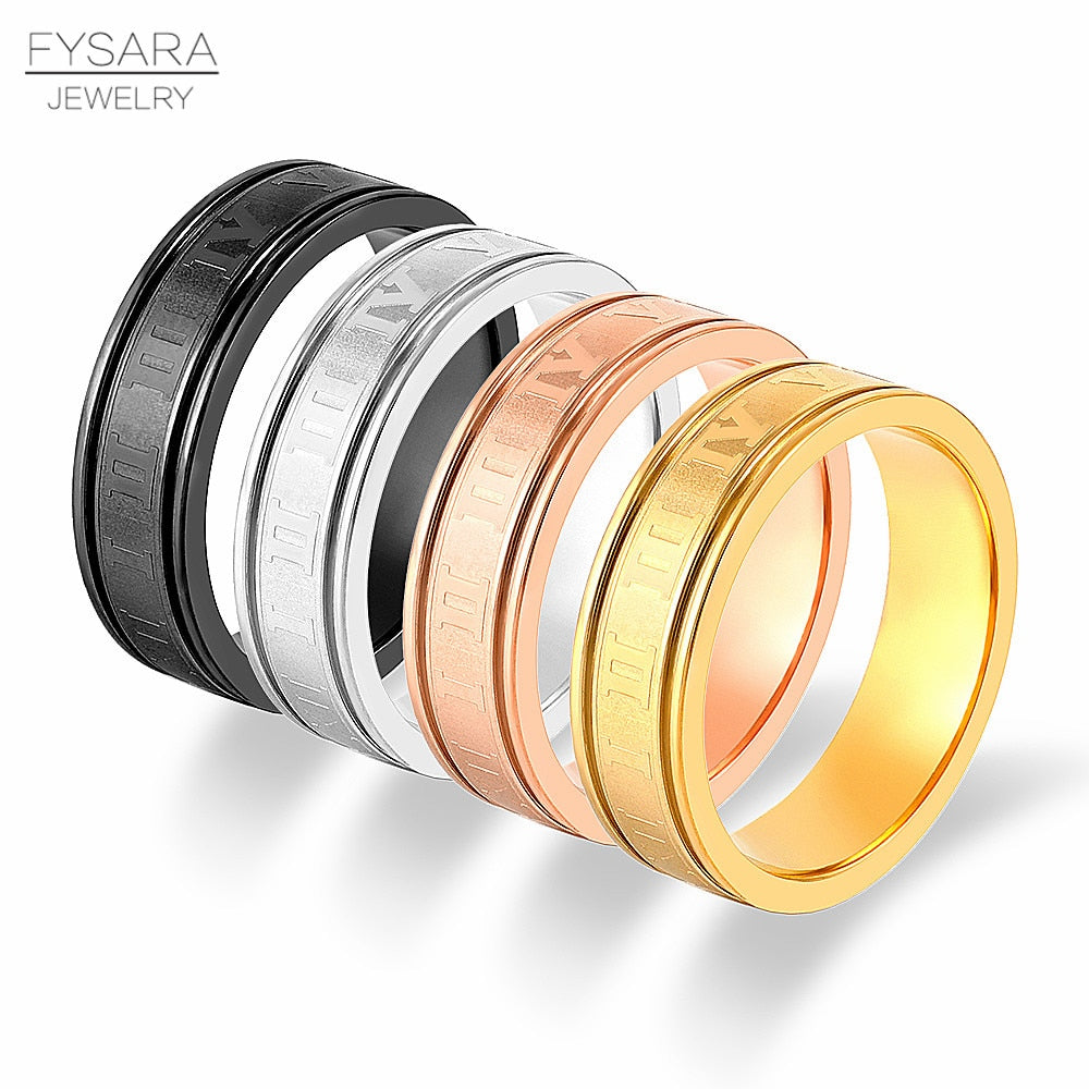 Stainless Steel Wedding Band Ring Roman Numerals Gold Black Cool Punk Ring for Men Women Fashion Finger Ring Jewelry