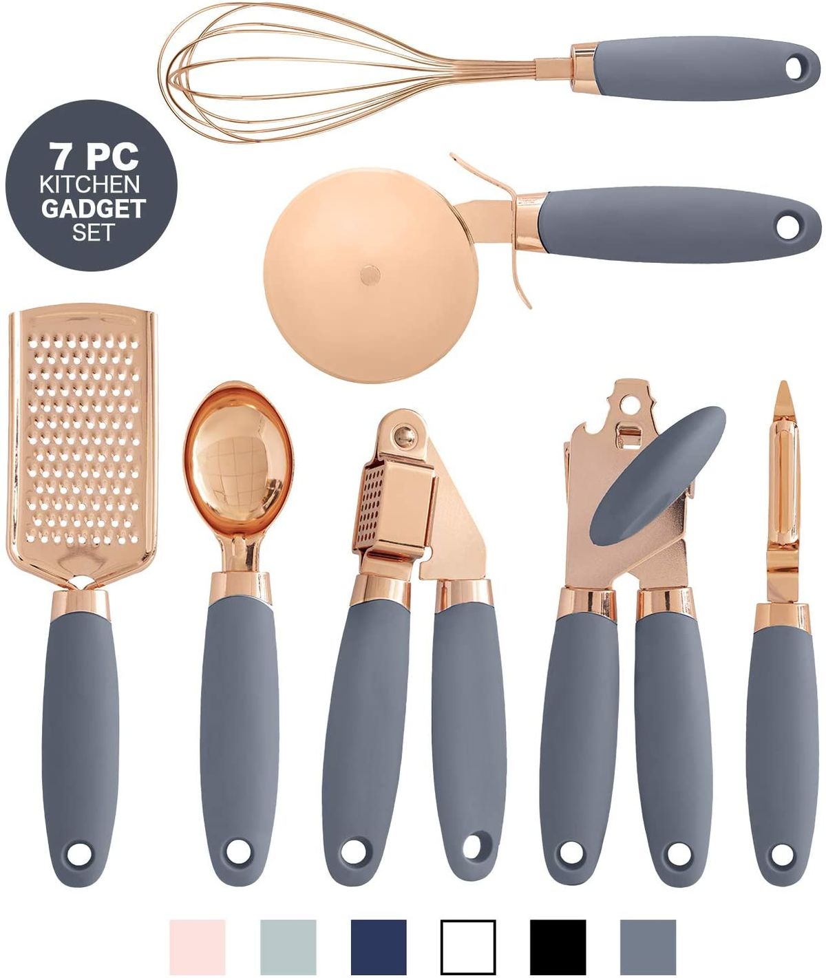 7 Pc Kitchen Set Copper Coated Stainless Steel Utensils Kitchen Gadget Ice Scream Scoop Peeler Garlic Press Cheese Grater Whisk