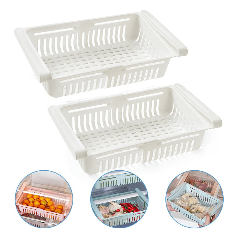 1/2Pcs Kitchen Organizer Stretchable Refrigerator Storage Rack Food Storage Baskets Fridge Container Space Saver Pull-out Drawer