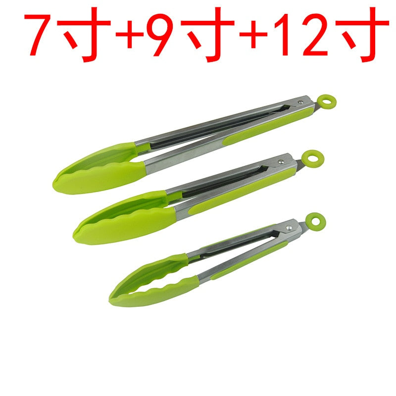 Kitchen Tongs Set BBQ Tools Stainless Steel Cooking Tongs With Silicone Tips Barbecue Cooking Salad Grilling Frying Kitchen Tool