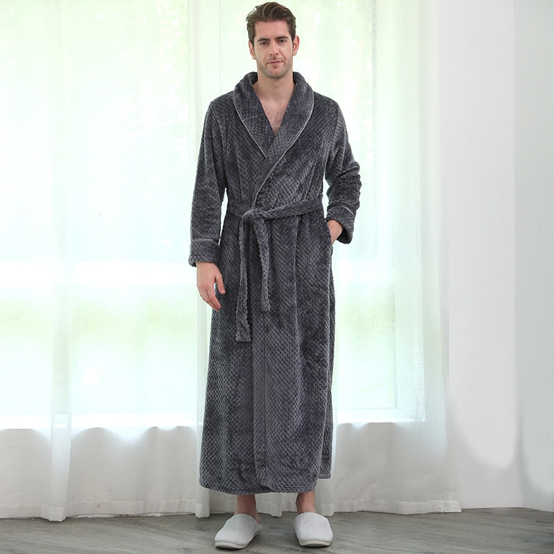 Winter Long Coral Fleece Bathrobe Kimono Warm Flannel Bath Robe Men Cozy Robes Night Sleepwear Women Dressing Gown