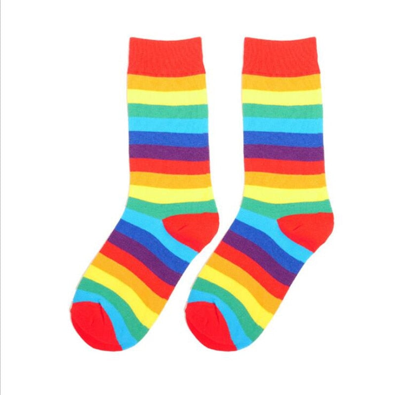 Cotton Elasticity Sweat Women's High Socks Candy Color Rainbow Socks Striped Sporty Meias Casual Streetwear Harajuku Socks