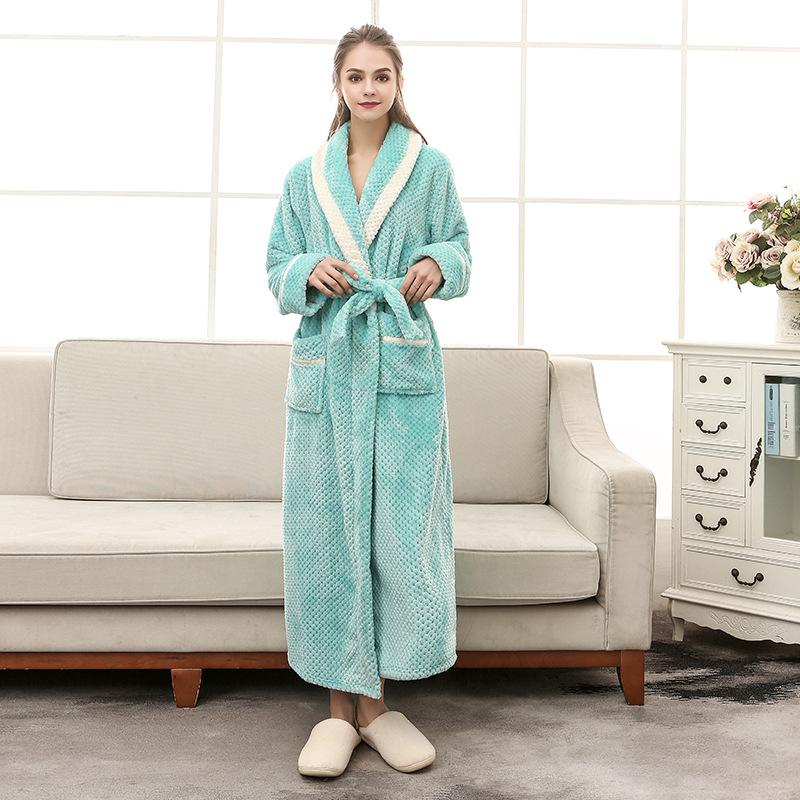 Winter Flannel Soft Kimono Gow Ultra Large Long Bathrobe Nightwear Thick Warm Women Sleepwear