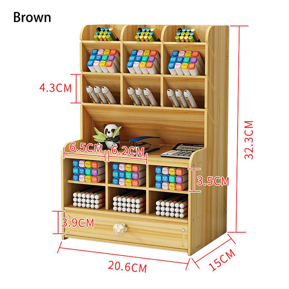 Creative Multi-function Wooden Desktop Pen Holder Office School Stationery Storage Stand Case Desk Pen Pencil Organizer