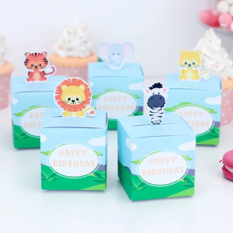 Favor Box For Kids Birthday Party 5pcs Donut Mermaid Farm Animal Swan Space Candy Gift Bags Jungle Safari Treat Box Baby Shower