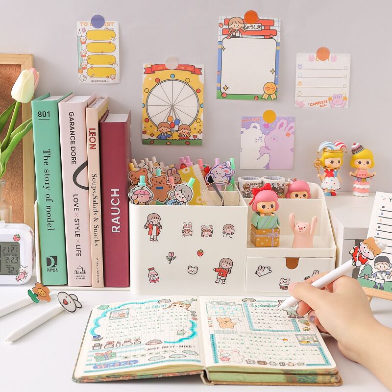 MINKYS Kawaii ABS Multifunctional Desk Organizer Pen Holder Books Stand Holder Bookends Desktop Storage Box School Stationery