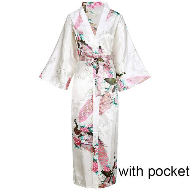 Sexy Women Long Robe With Pocket Wedding Bride Bridesmaid Dressing Gown Rayon Kimono Bathrobe Large Size S-XXXL Night Dress