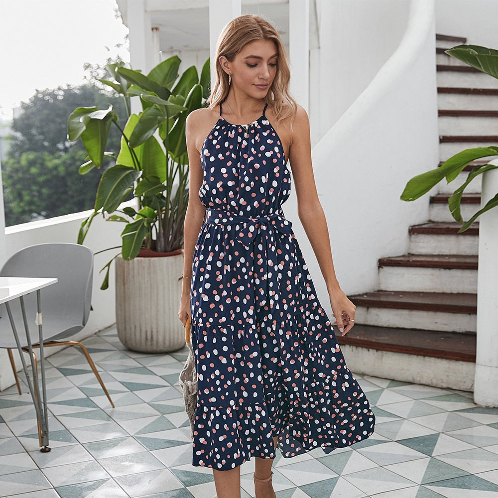 Summer Women Polka-Dot Long Dress Beach Dresses Strapless Casual White Midi Sundress Red Summer Vacation Clothes For Women