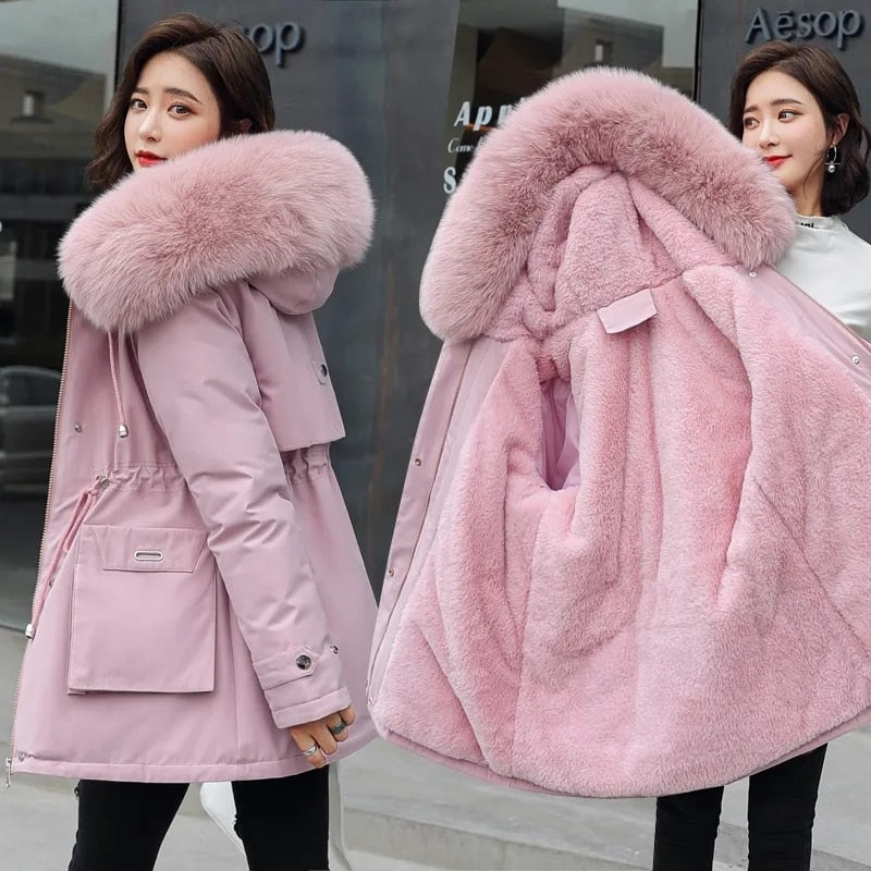 Jacket Warm Fur Collar Thick Overcoat Fashion Long Hooded Parkas Women's Jacket Clothing Female Snow Wear Coat