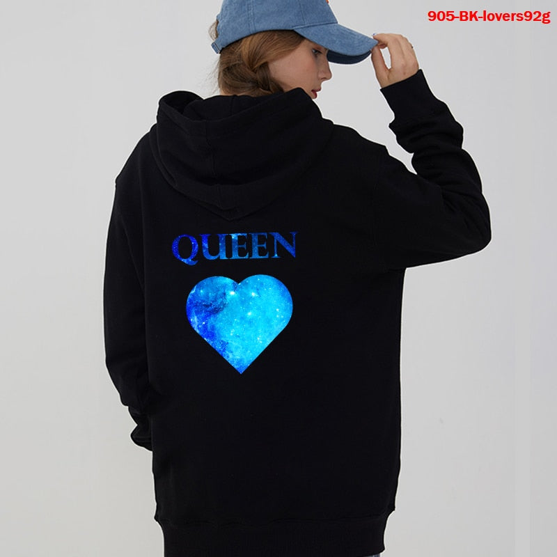 Women Hoodies King Queen Printed Sweatshirt Lovers Couples Hoodie Fashion Hooded Sweatshirt Matching Casual Pullovers Tracksuits