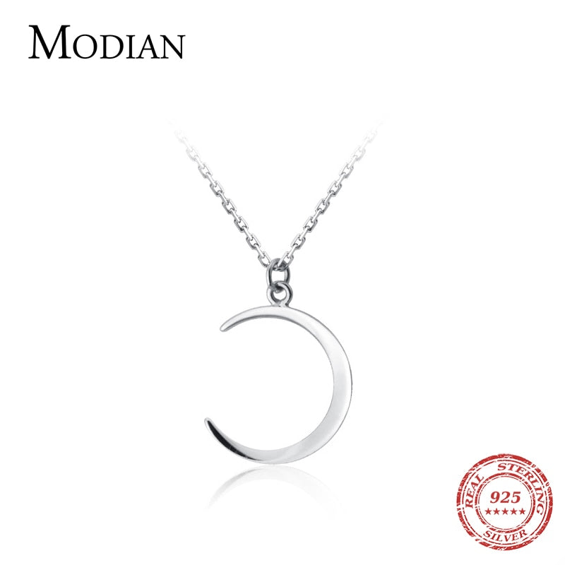 MODIAN Minimalist Crescent Pendant Necklace for Women 925 Sterling Silver Adjustable Link Chain Necklace Fine Jewelry