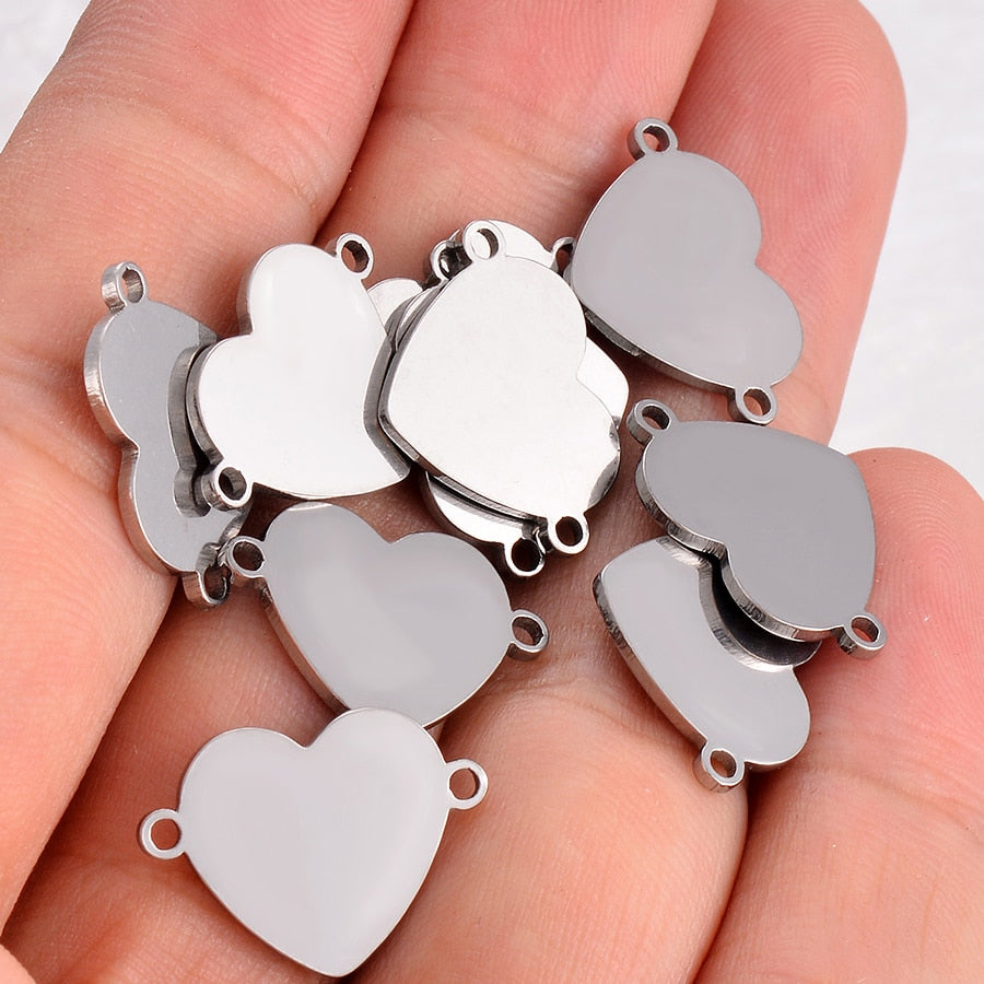 10 pcs Stainless Steel Small Heart Bracelet Connectors Charms DIY Jewelry Findings Bangle Connector Accessory 2 Holes DIY Charm