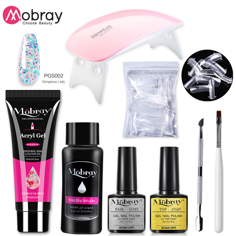 Mobray Poy UV Gel With UV LED Lamp Manicure Set Poly Nail Gel Polish Kit Nail Art Tools For Manicure Need Base Top Coat Nail Kit