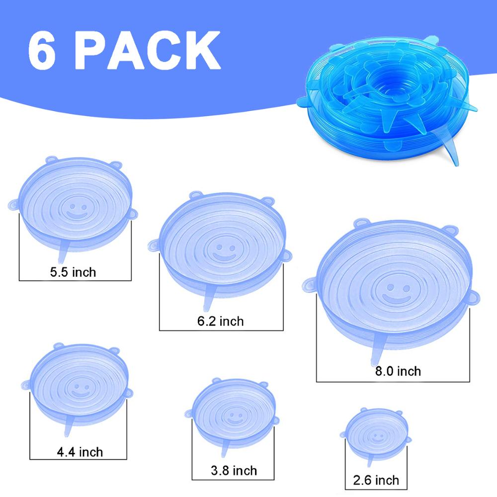 6pcs Silicone Stretch Lids Reusable Airtight Silicone Food Cover Ecofriendly Fresh Cover Kitchen Siliconen Vershoud Deksels