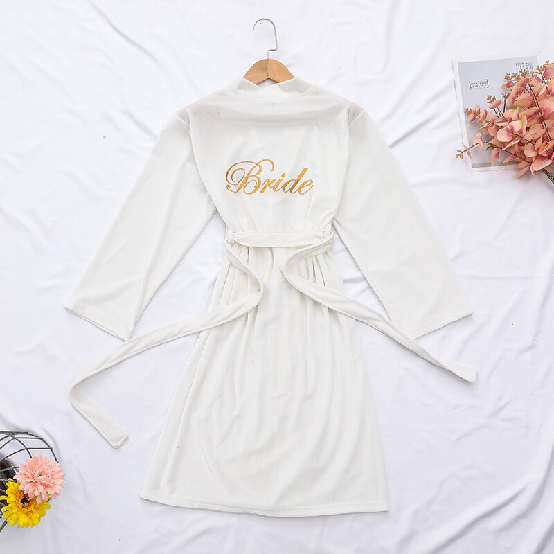 Women Sexy Bride Wedding Robe Sleepwear Velvet Intimate Lingerie Home Clothes Soft Embroidery Nightgown Nightwear Kimono Gown