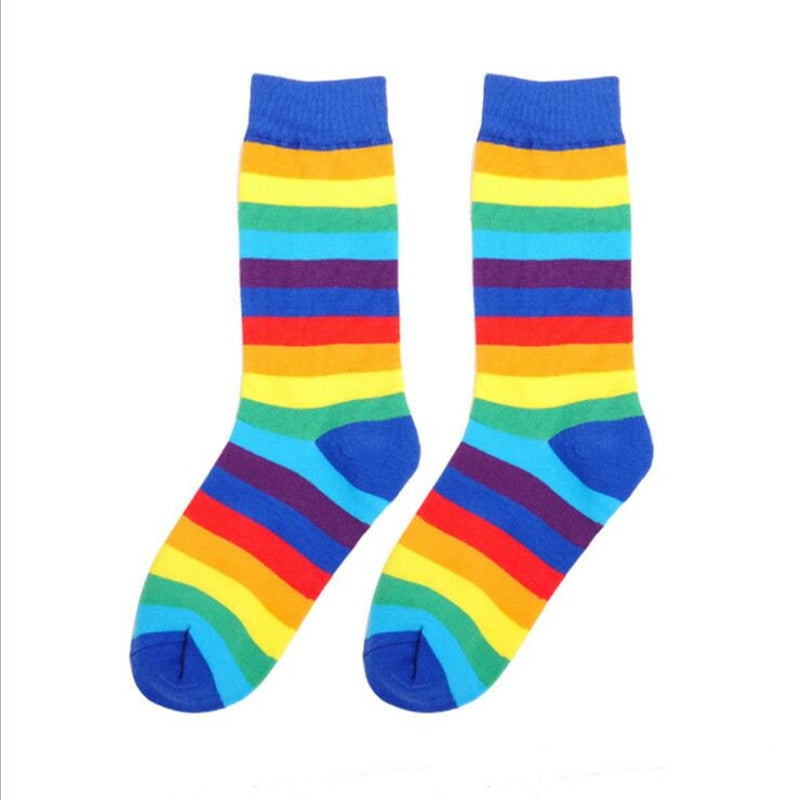 Cotton Elasticity Sweat Women's High Socks Candy Color Rainbow Socks Striped Sporty Meias Casual Streetwear Harajuku Socks