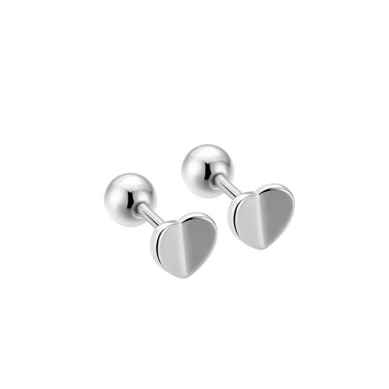 Sterling Silver Romantic Heart Bead Screw Stud Earrings For Women Wedding Minimalist Fine Jewelry