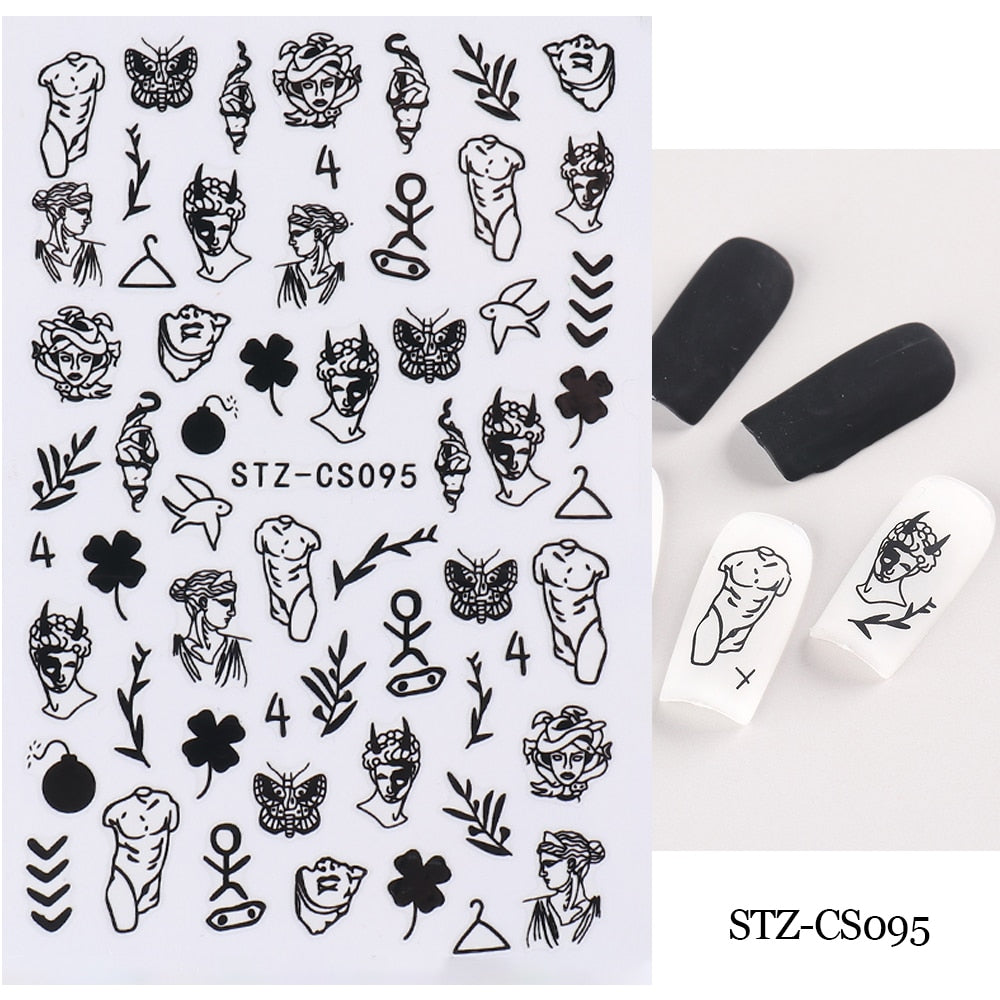 1pcs 3D Nail Sticker Black Heart Love Self-Adhesive Slider Letters Nail Art Decorations Stars Decals Manicure Accessories