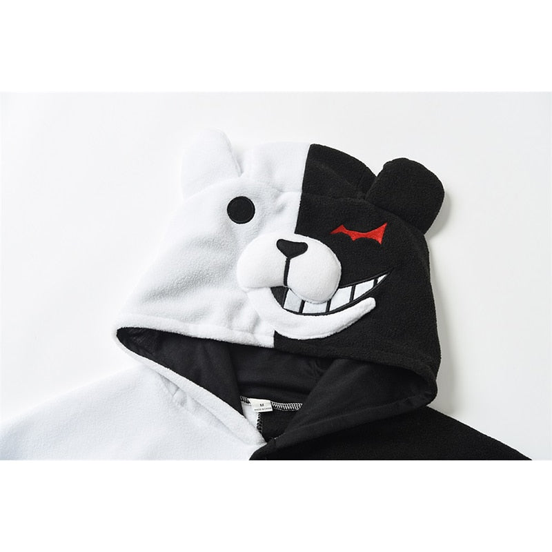 YESKIGU Monokuma Kigurumis Pajama Adult Onesie Anime Bear Jumpsuit Black White Animal Pajamas Women Halloween Party Suit Overall