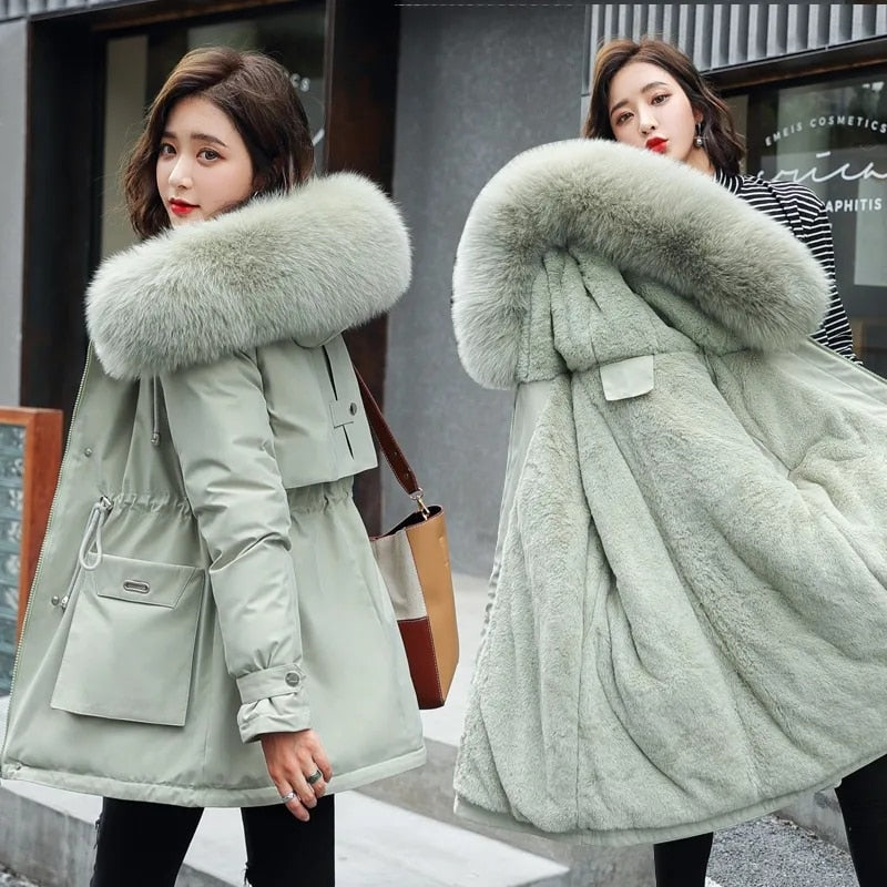 Jacket Warm Fur Collar Thick Overcoat Fashion Long Hooded Parkas Women's Jacket Clothing Female Snow Wear Coat