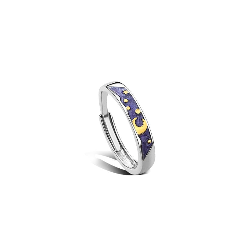 Sterling Silver Enamel Sun Moon Starry Sky Couple Rings For Women Romantic Style Gifts For Lovers Fine Jewelry