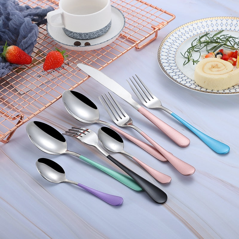 Dinnerware Forks Knives Spoons Cutlery Set Fork Stainless Steel Spoon Kitchen Cutlery Black Cutlery Set