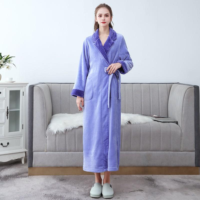 Winter Flannel Soft Kimono Gow Ultra Large Long Bathrobe Nightwear Thick Warm Women Sleepwear