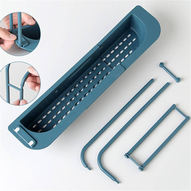 Telescopic Sink Shelf Storage Rack Organizer Adjustable Bathroom Sponge Soap Drain Basket Bag Kitchen Faucet Holder Accessories