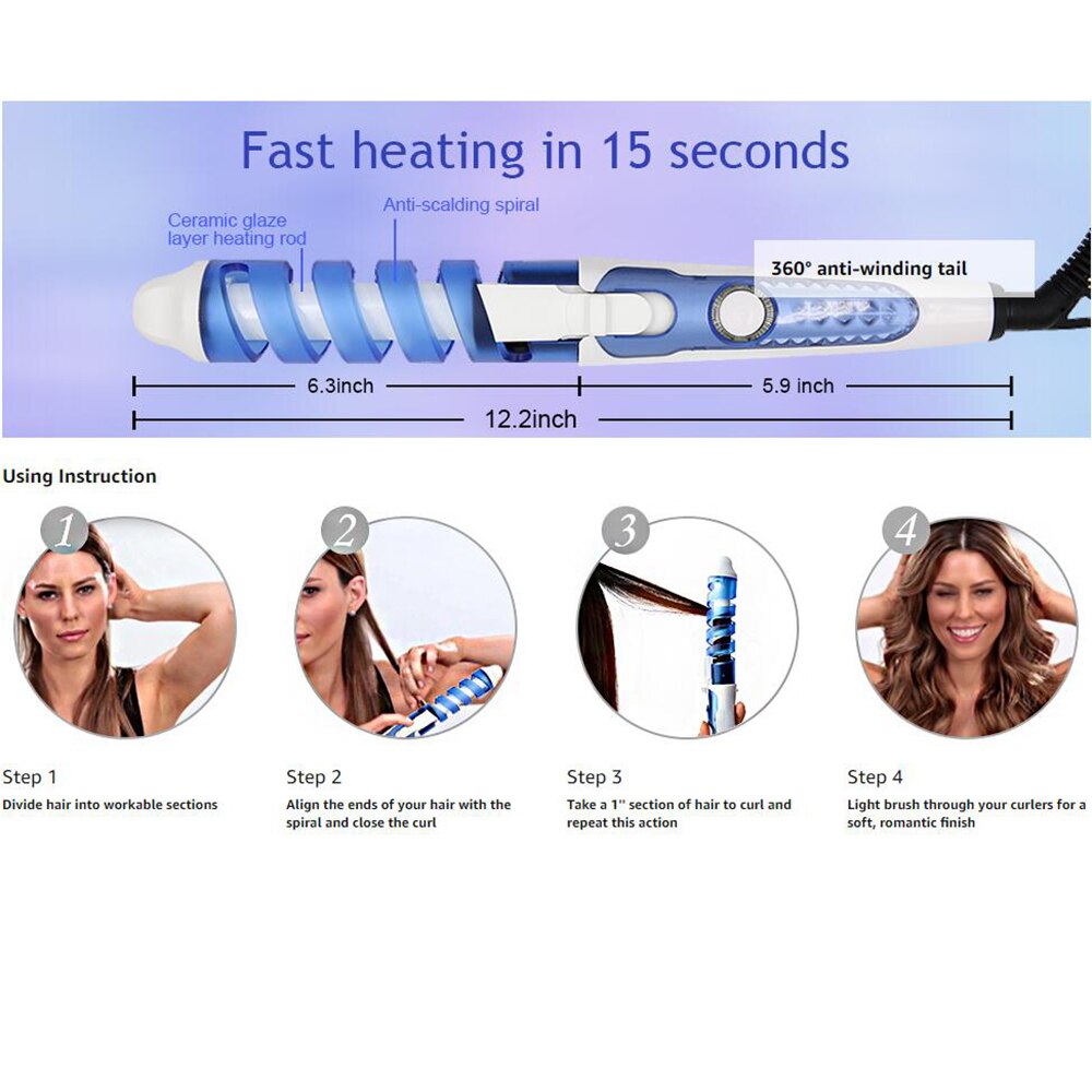 Professional Portable Hair Salon Spiral Curl Styler Ceramic Perfect Curling Iron Hair Curler Waver Electric Culring Wand