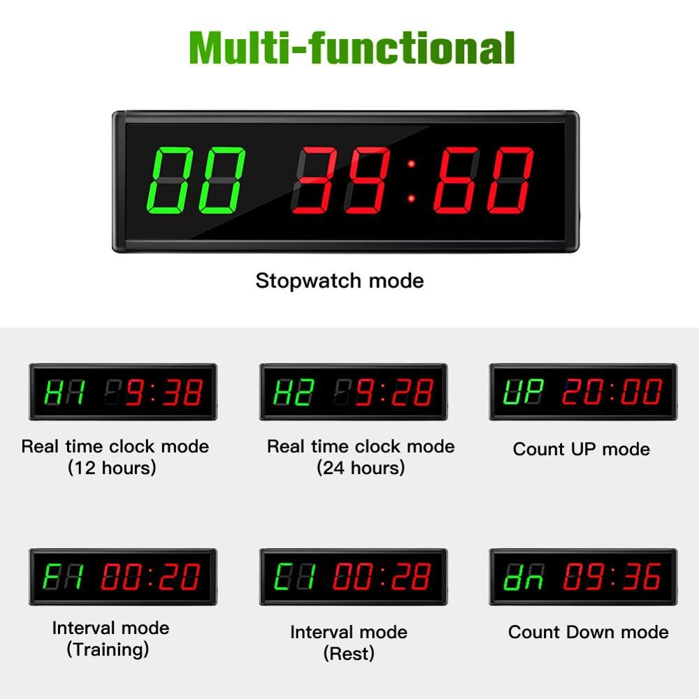 1.5inch 6 Digit LED Timer Boxing GYM Crossfit Tabata EMOM Interval Programmable Countdown/UP stopwath Real Time clock