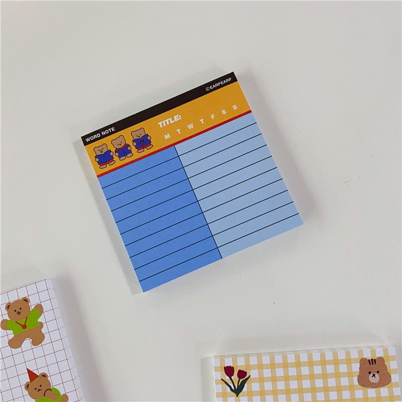 50 Sheets Cute Ins Bear Sticky Notes Loose Leaf Decoration Memo Pad Planner To Do List School Office Paper Notepad Stationery