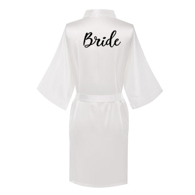 new bride bridesmaid robe with white black letters mother sister of the bride wedding gift bathrobe kimono satin robes