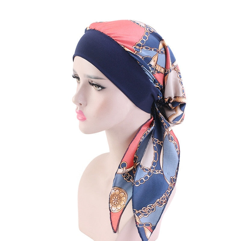 Printed flowers women inner hijabs cap muslim head scarf turban bonnet ready to wear ladies wrap under hijab caps