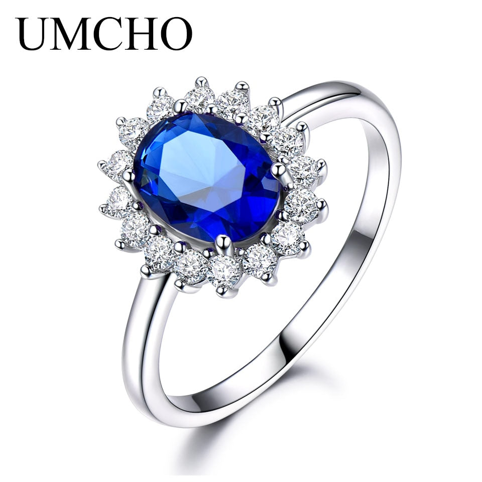 Luxury Blue Sapphire Princess Diana Rings for Women Genuine 925 Sterling Silver Romantic Engagement Ring Wedding Jewelry