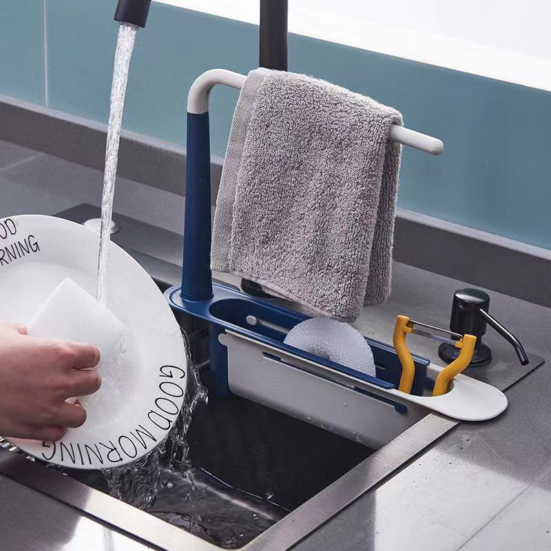 Telescopic Sink Drain Rack Soap Sponge Holder Organizer Sink Shelf Hanger Expandable Storage Basket Kitchen Tool