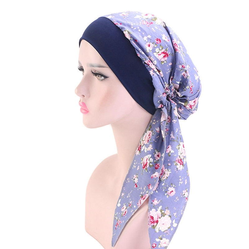 Printed flowers women inner hijabs cap muslim head scarf turban bonnet ready to wear ladies wrap under hijab caps