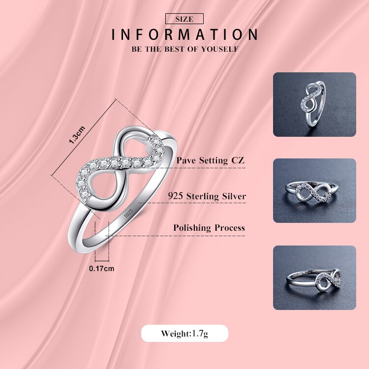 Fashion Mobius Design Jewelry 100% Solid 925 Sterling Silver Ring With Clear Cubic Zirconia Classic