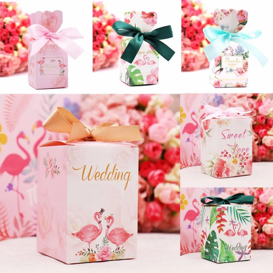 1/10pcs Flamingo Favor Box and Bag Sweet Gift Paper Candy Boxes For Wedding Decor Baby Shower Birthday Guests Event Party Supply