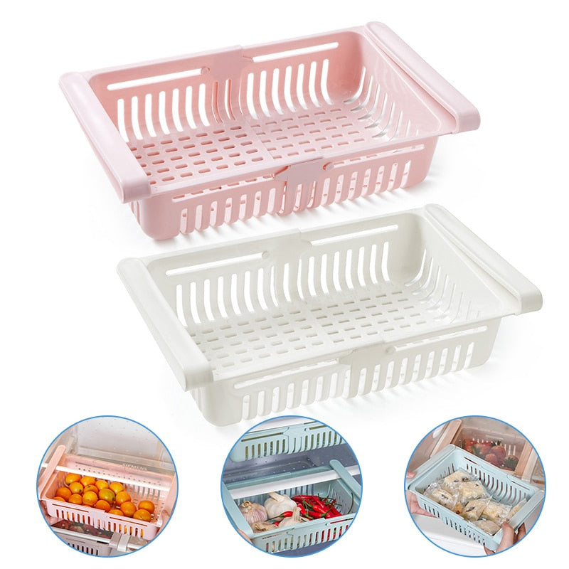 1/2Pcs Kitchen Organizer Stretchable Refrigerator Storage Rack Food Storage Baskets Fridge Container Space Saver Pull-out Drawer