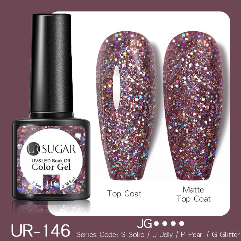 UR SUGAR 7.5ml Glitter UV Gel Nail Polish Glitter Sequins Soak Off UV Gel Varnish Colorful Nail Gel Polish DIY Nail Art Polish