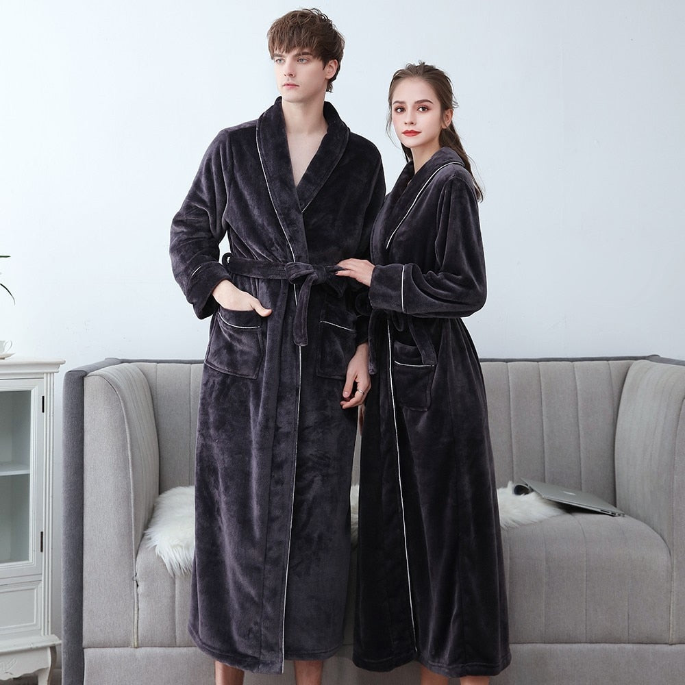 Winter Flannel Soft Kimono Gow Ultra Large Long Bathrobe Nightwear Thick Warm Women Sleepwear