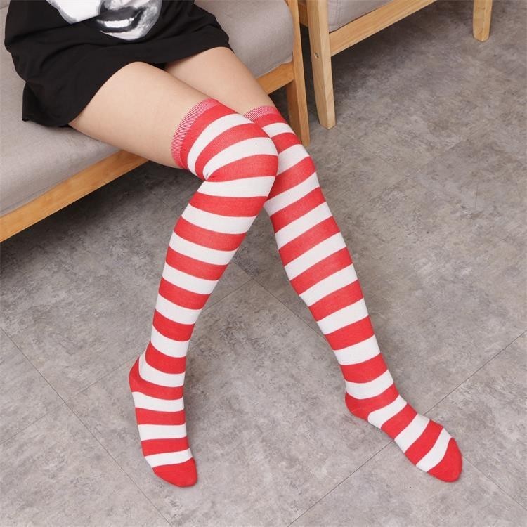 Over Knee Black White Blue Red Long Stripe Japanese Cartoon Tight High For Women Girl Cosplay Student Kawaii Tights