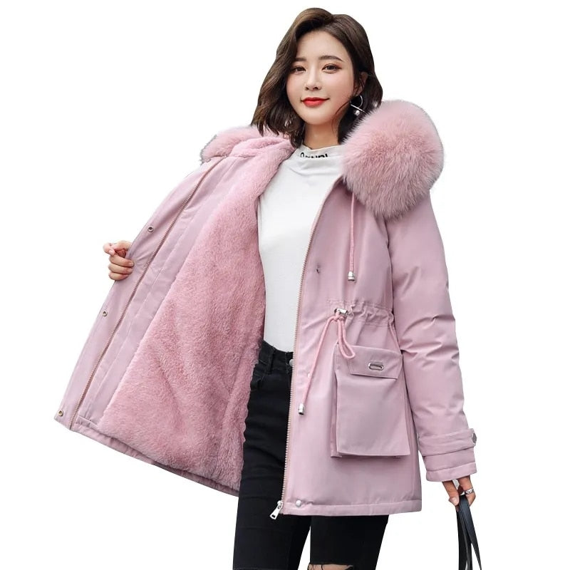 Jacket Warm Fur Collar Thick Overcoat Fashion Long Hooded Parkas Women's Jacket Clothing Female Snow Wear Coat