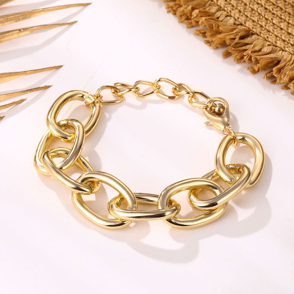 4Pcs Punk Heavy Metal Big Thick Chain Bracelet Set Women Retro Geometric Metal Twist Chain Bangles Bracelet Fashion Jewelry