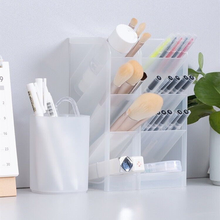 MINKYS Kawaii 4 Gird Desktop Organizer Pen Holder Free Sticker Desk Makeups Pencil Storage Stand Box School Office Stationery