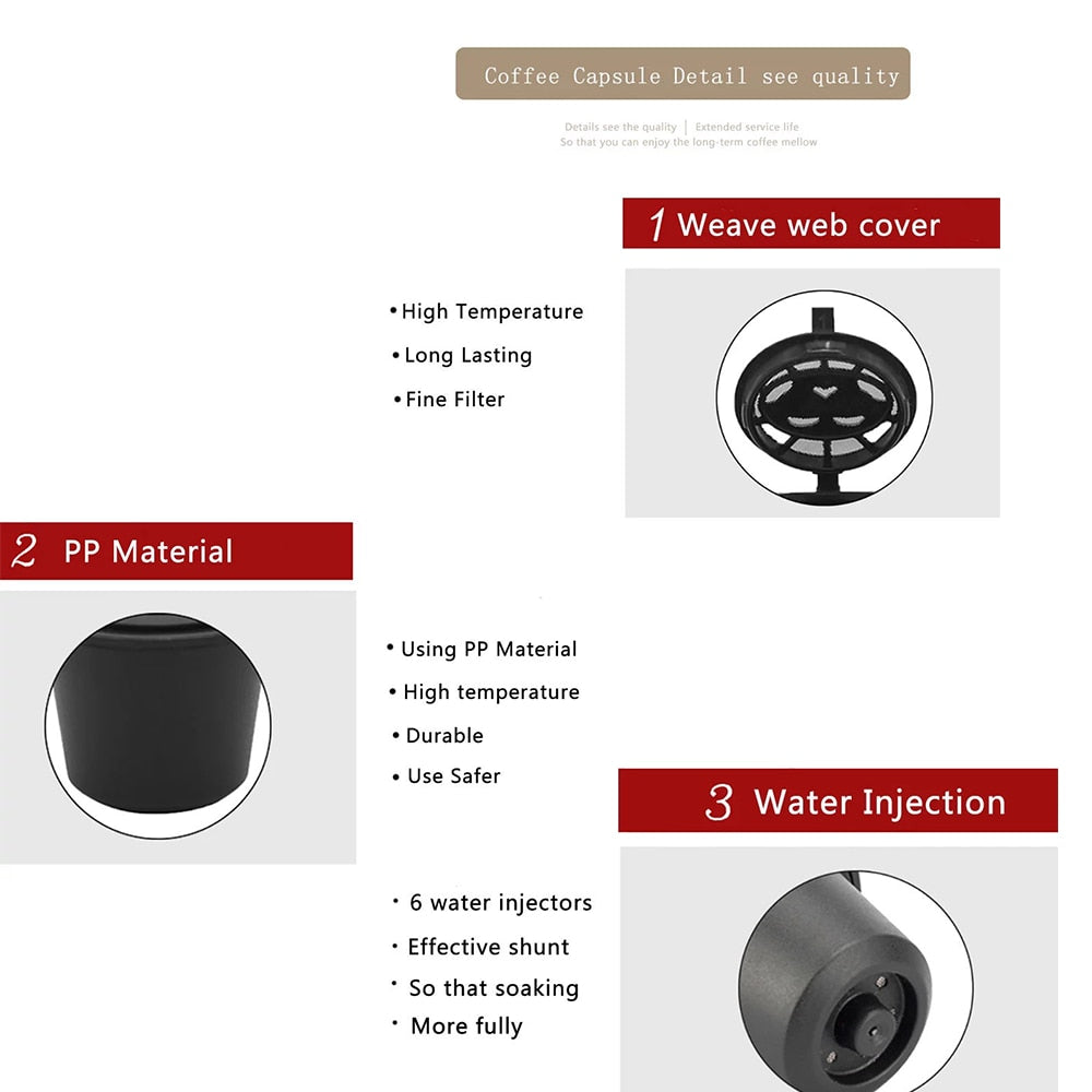 Reusable Coffee Capsule for Nespresso Machine with Stainless Filter Mesh Refillable Espresso Pod Kitchen Tamper