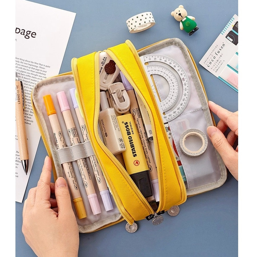 Angoo Double Sided Pen Bag Pencil Case Special Macaron Color Dual Canvas Pocket Storage Bag Pouch Stationery School Travel