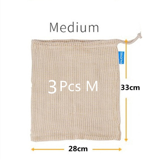 Reusable Cotton Mesh Produce Bags for Vegetable Fruit Food Kitchen Washable Grid Storage Bag Eco String bag Kitchen Organizer